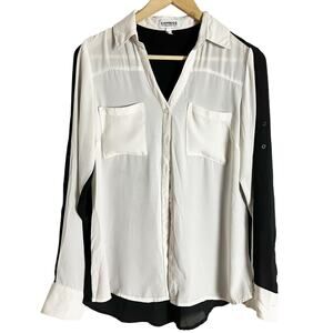 Express White Black Portofino Sheer Long Sleeve Button Up Shirt Size Small